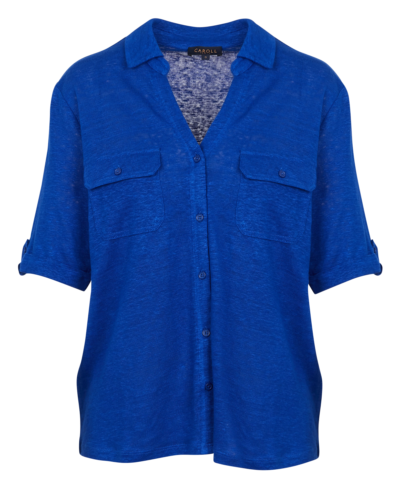 ESTELA - Chemise droite col classique en lin | Bleu