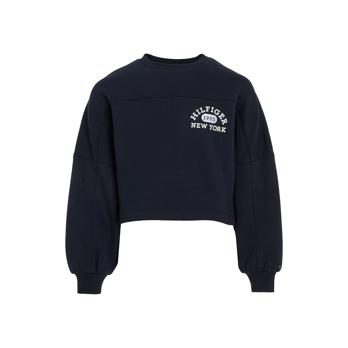 TOMMY HILFIGER<br>Suéter universitário de gola redonda em fleece