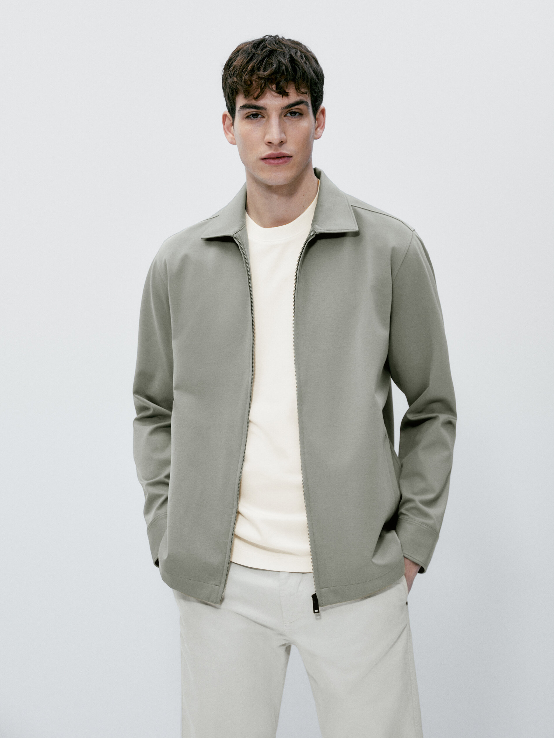 Chaqueta mezcla algodón cremallera - VERDE AGUA