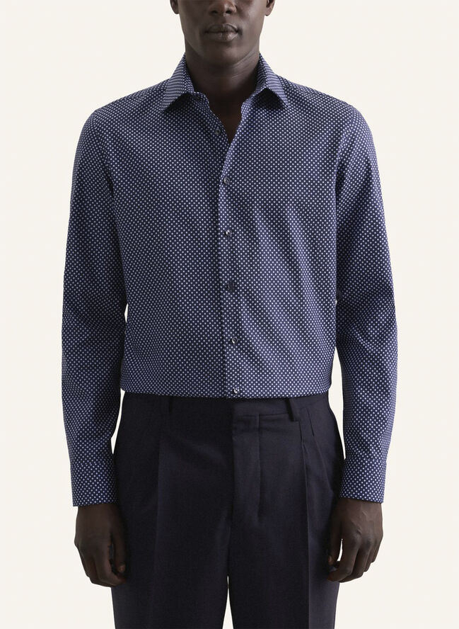 Seidensticker Business Shirt Slim Long sleeve Kent-Collar Print Blue