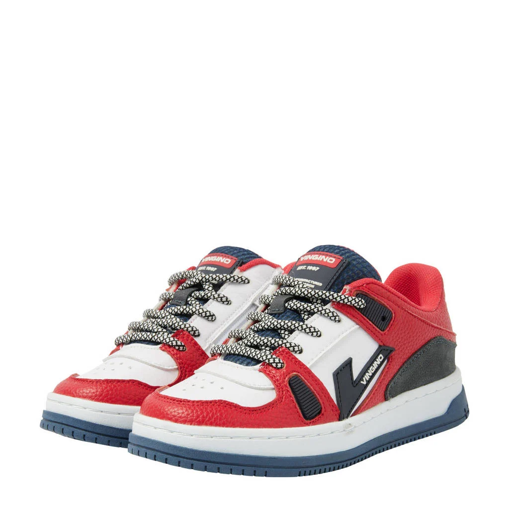 Vingino Kevinleren sneakers rood/wit