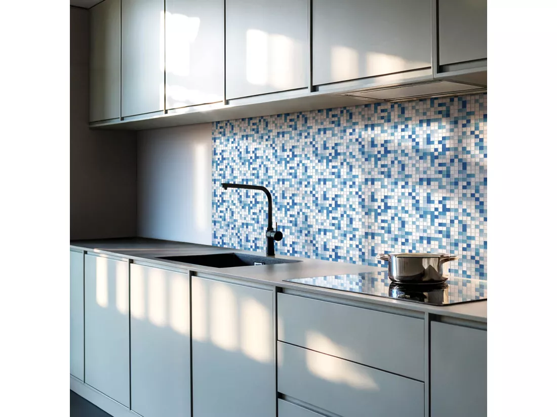 Carreaux autocollants PVC, Carrelage PVC adhésif - 20x20x20 - Mosaïque dans les tons de bleu