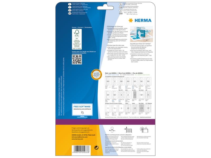 HERMA CD-Einleger 5033 Weiss, 25 Stück Einleger für CD und DVD