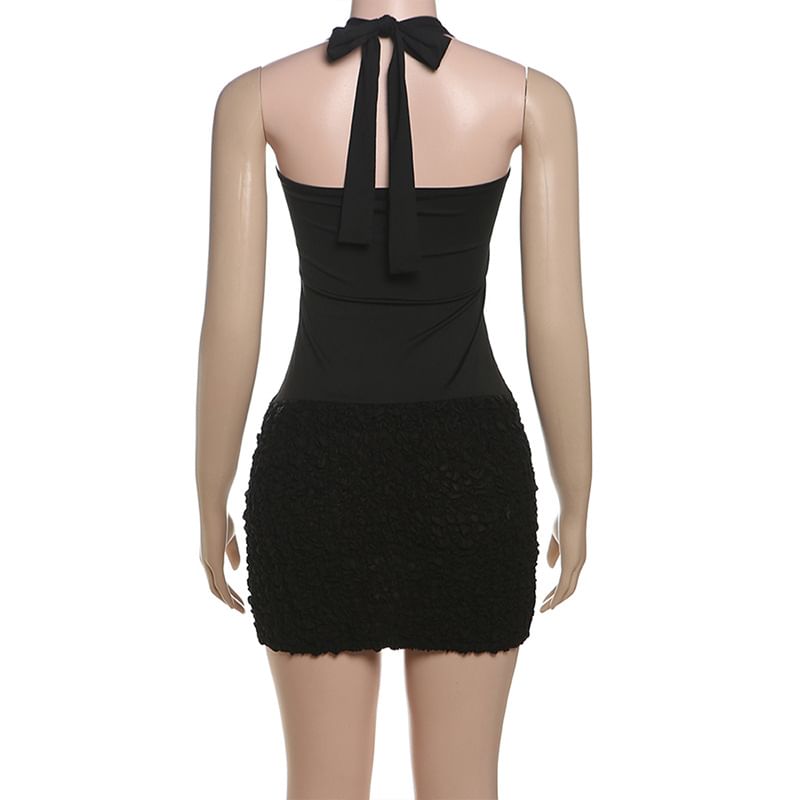 Weaveal - Halter Effen Gerimpelde Mini Schede Jurk
