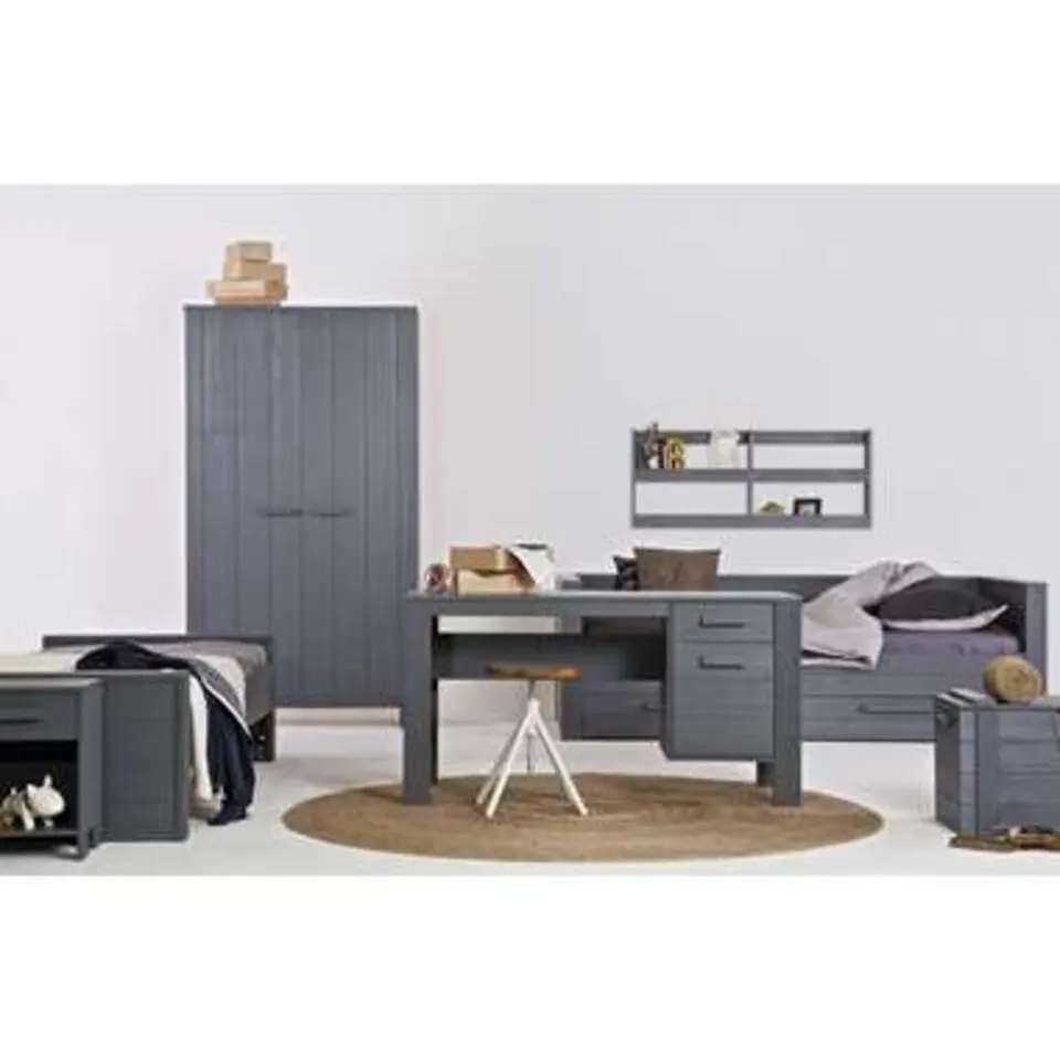 WOOOD Dennis Bed Excl Lade - Grenen - Staal Grijs - 53x219x95