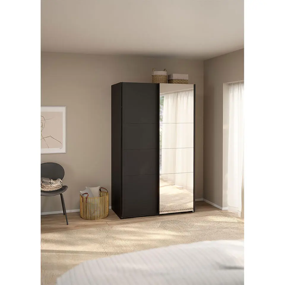 Hioshop Catania schuifdeurkast 2 deuren 120x200cm mat zwart