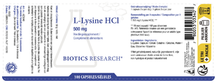 Biotics L-Lysine HCI 500mg Capsules 100CP