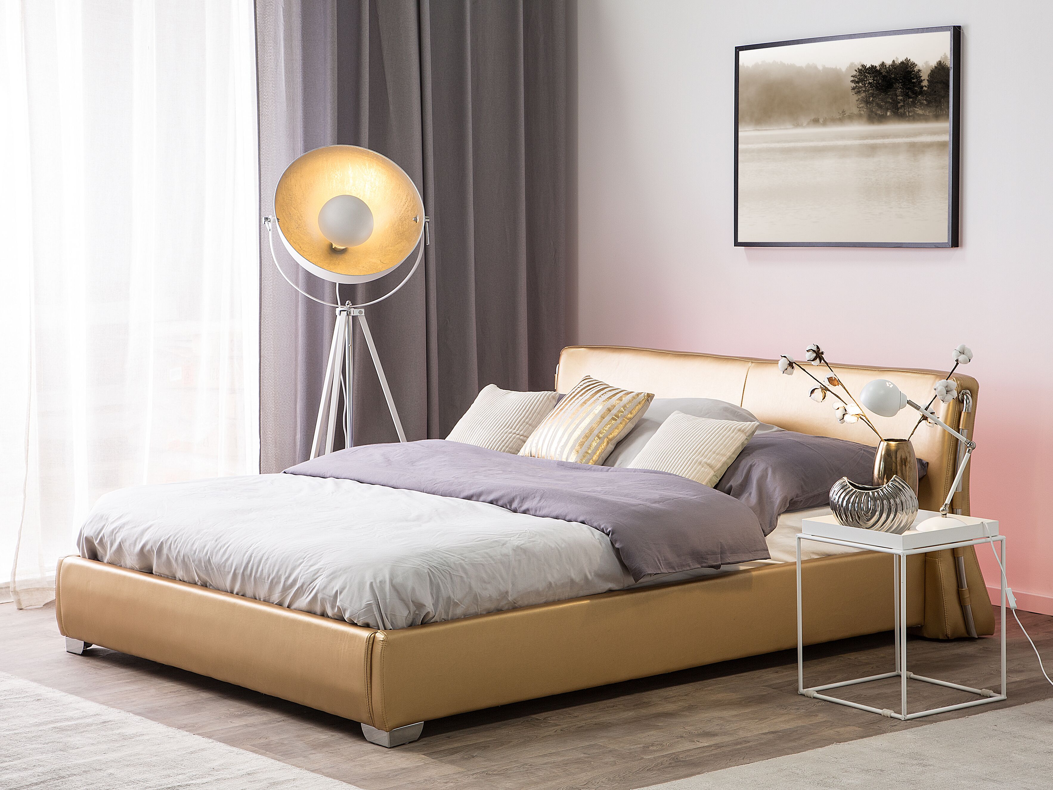 Waterbed met LED-verlichting Leer PARIS 140 x 200 cm Goud