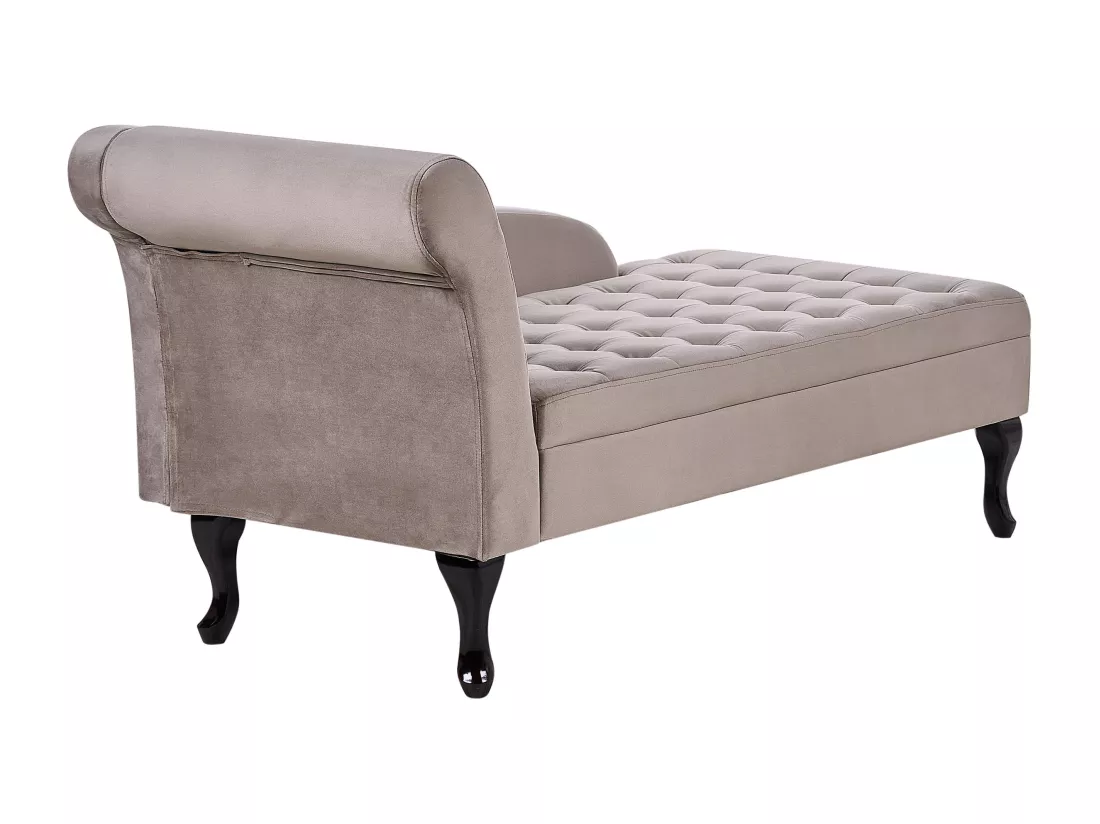Chaise longue côté droite en velours taupe avec rangement PESSAC