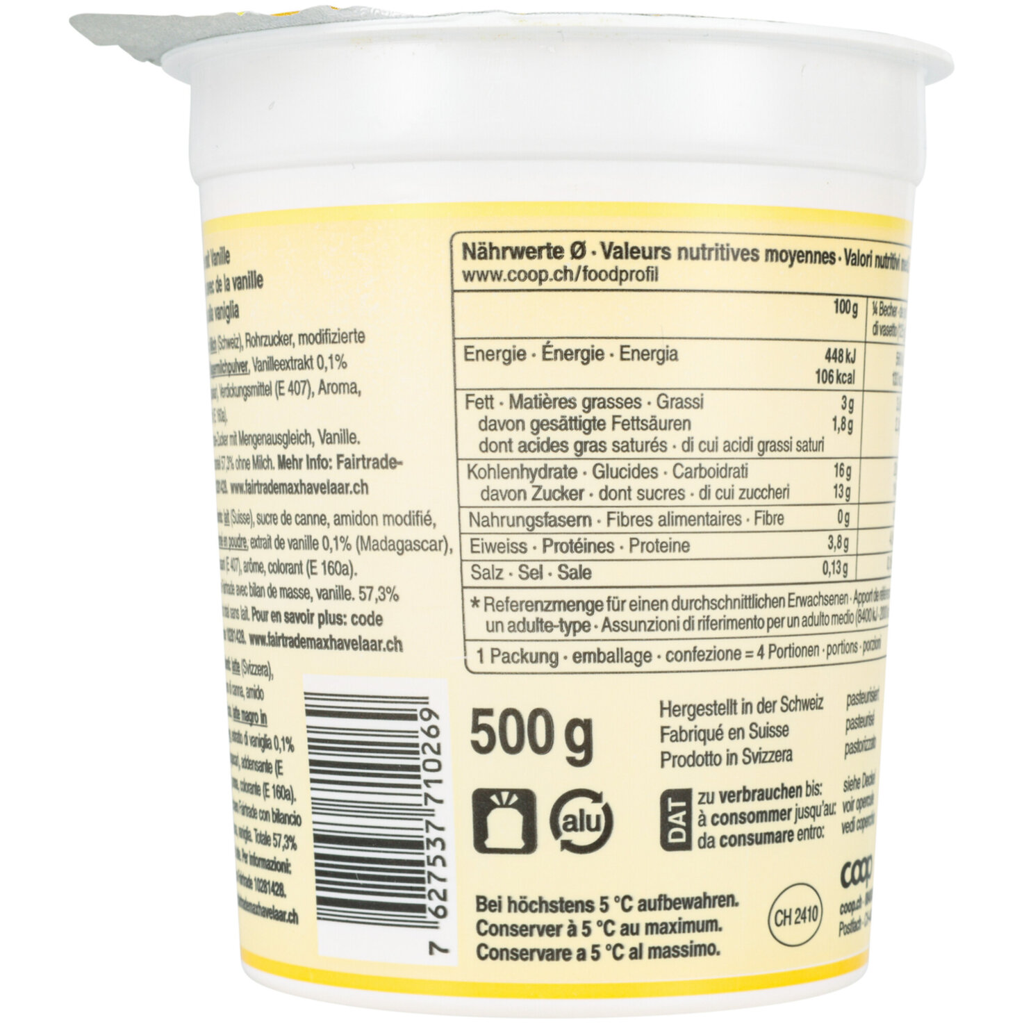 Prix Garantie Fairtrade Crème Vanille -
