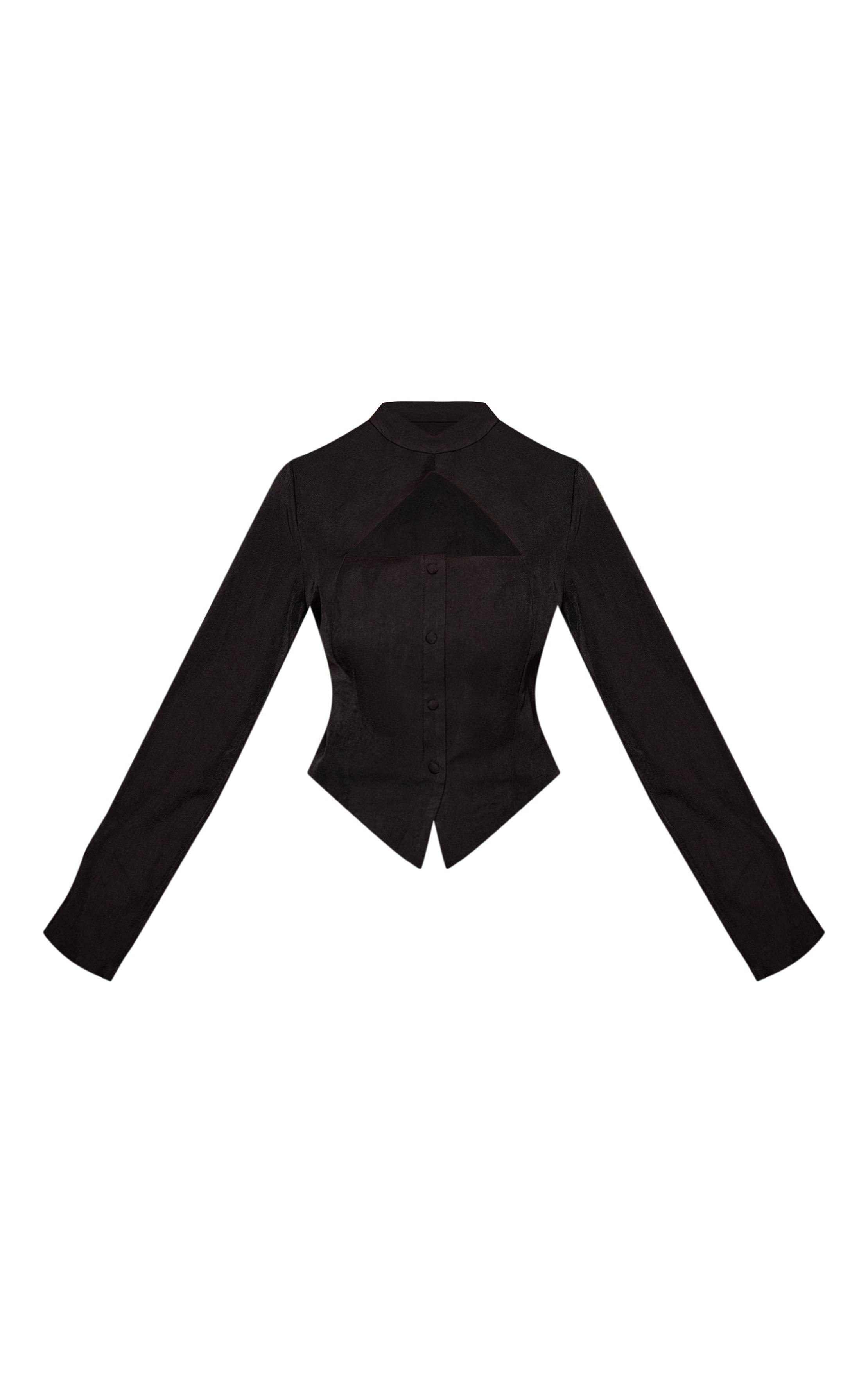 Noir Veste Cintrée À Col Montant Avec Détails Boutonnés