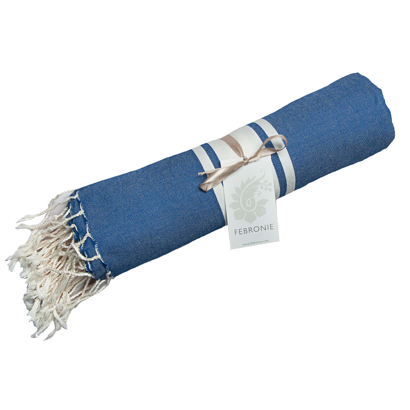 Febronie Fouta Traditionelle St Tropez bleu grecque/blanc - 100x200 cm