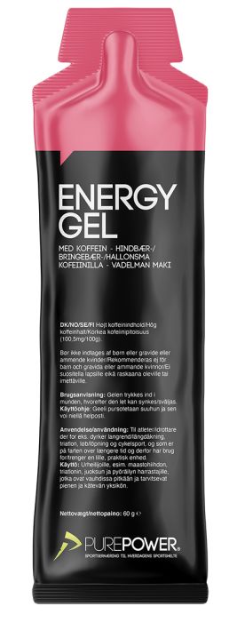 Energy Gel Koffein, hindbær, 60 gram