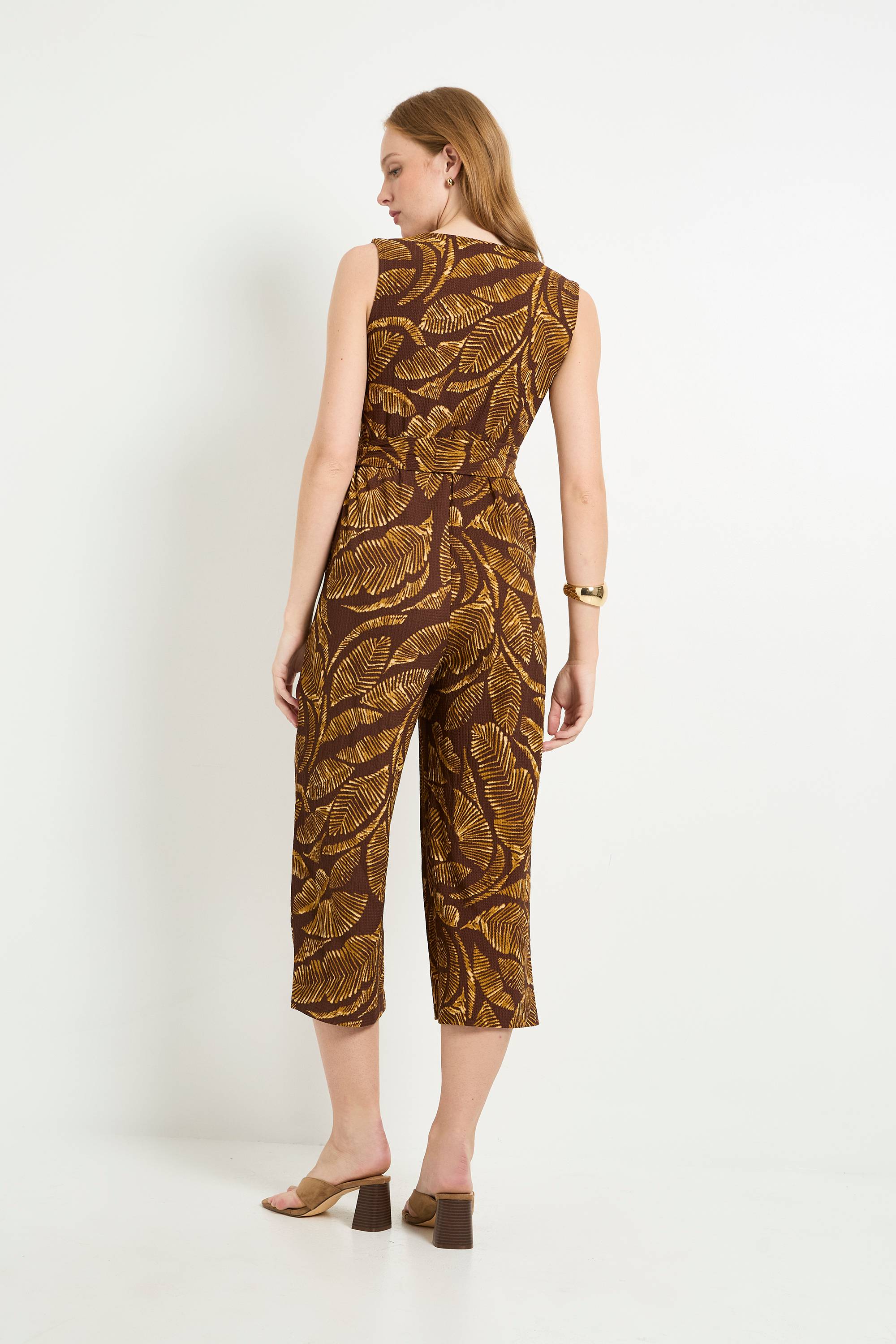 Wallis Combinaison-pantalon Portefeuille En Jersey À Motif Palmier Avec Ceinture