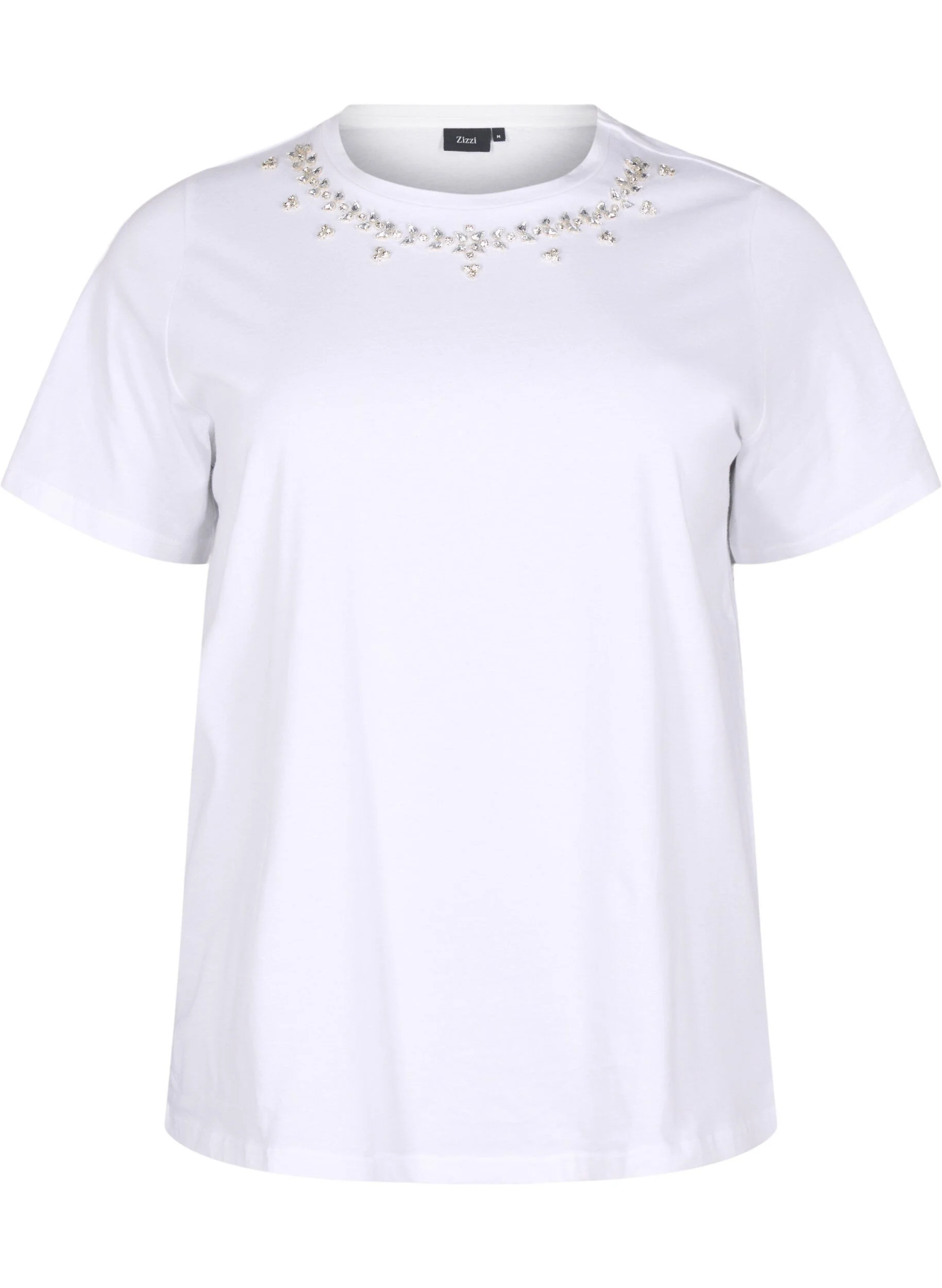 T-shirt med rund hals og rhinsten