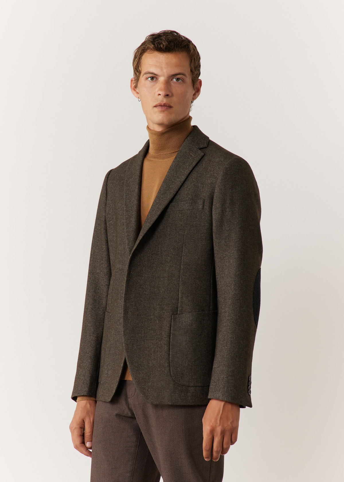 Veste casual Regular en laine mélangée unie kaki