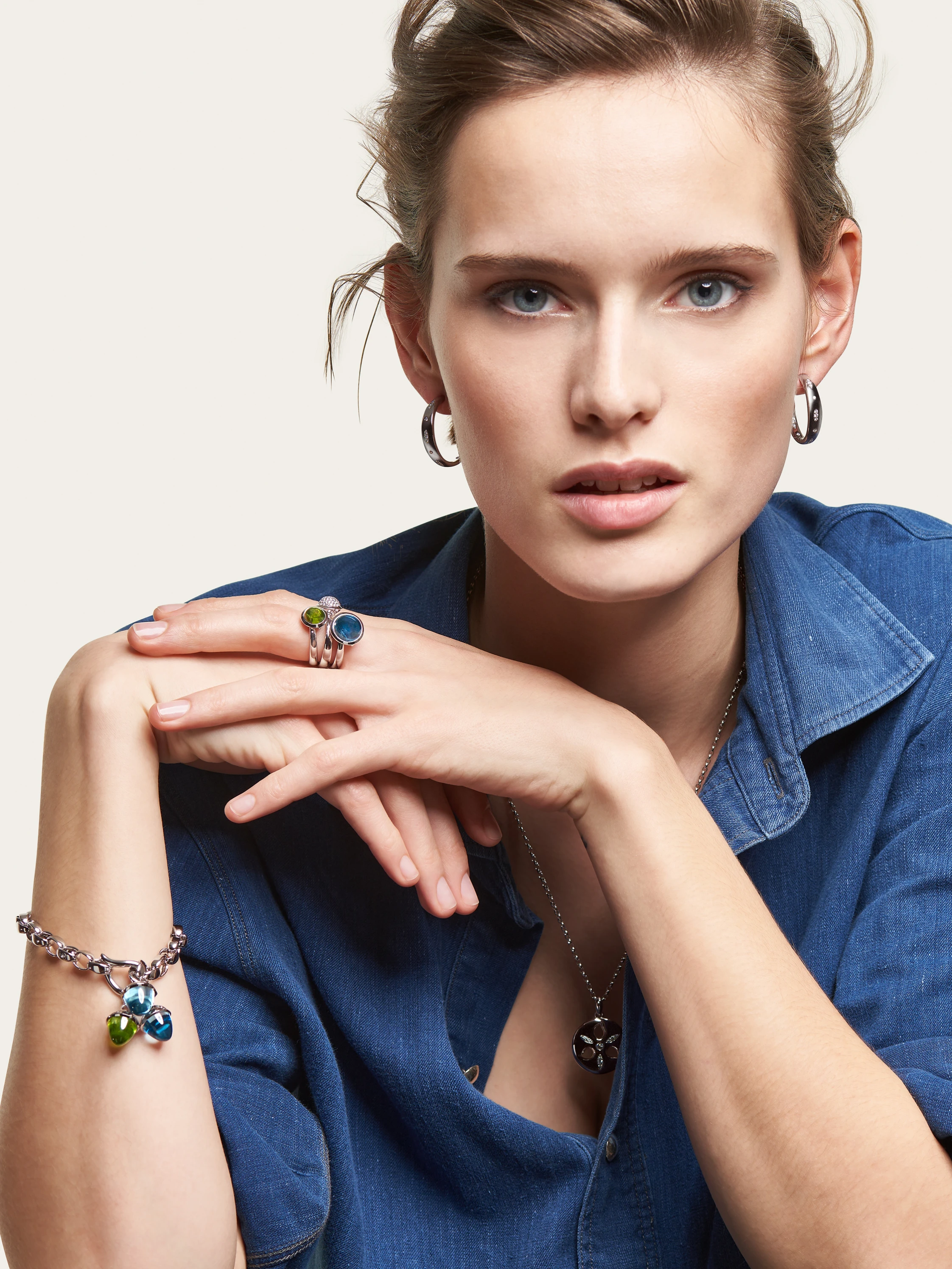 TAMARA COMOLLI Ohrringe OHRRINGE GYPSY HOOP LARGE aus 18K Weißgold mit Diamanten