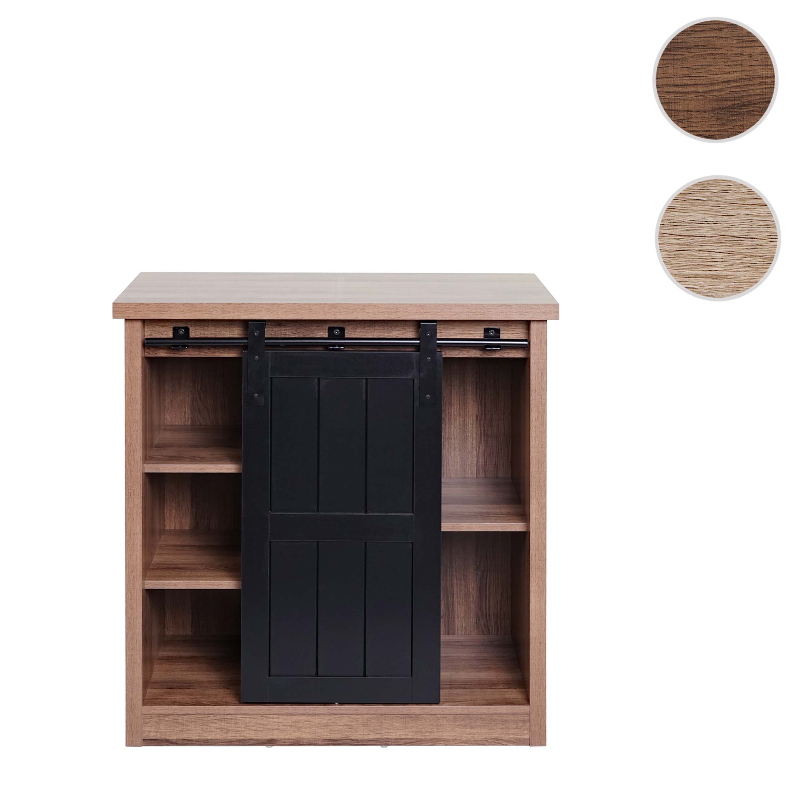 Kommode MCW-K75, Schrank Regal, Schiebetüre 5 Staufächer, Holz-Optik Industrial Metall 84x80x40cm ~ braun
