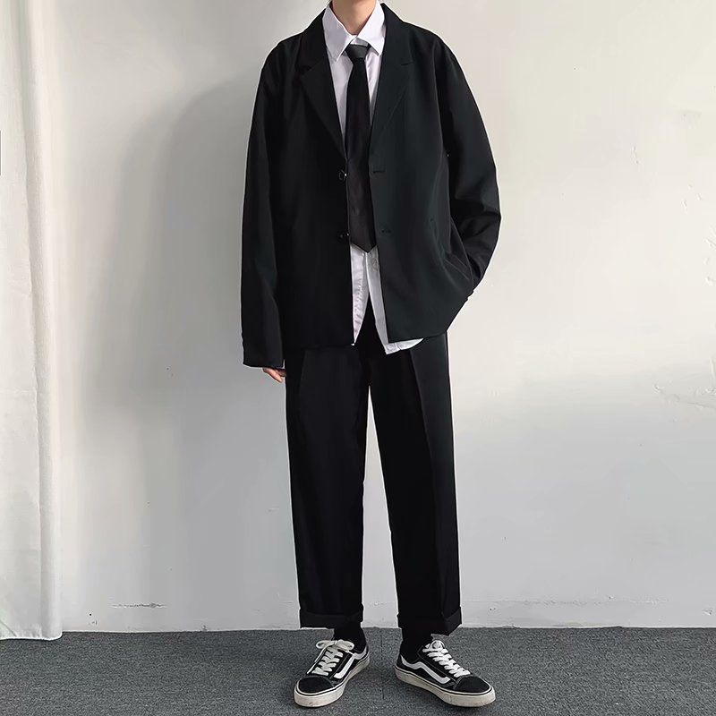 Ateso - Set: Effen blazer + stropdas + overhemd + rechte broek