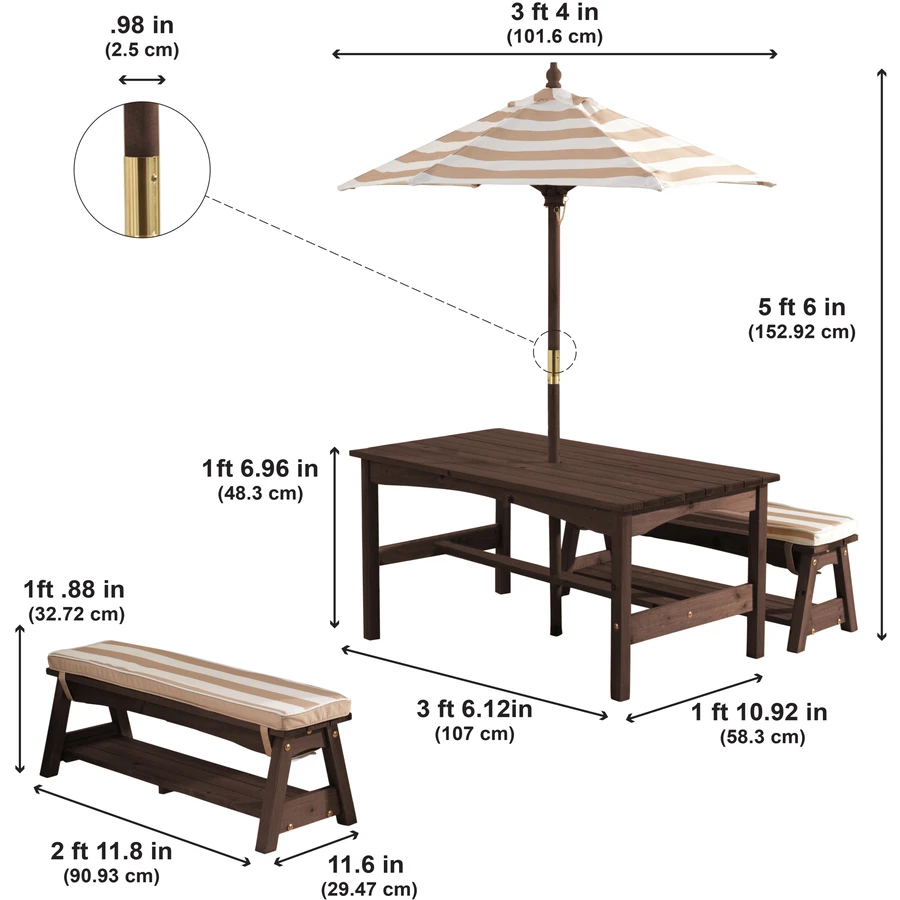 Kidkraft® Kinder Gartengarnitur mit Bänken, Kissen und Sonnenschirm, beige