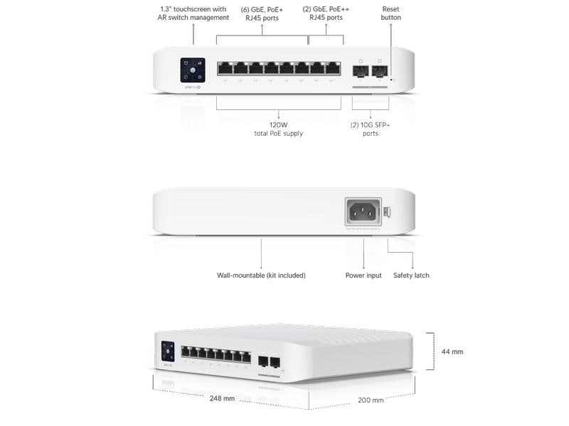 Ubiquiti PoE  Switch UniFi USW-PRO-8-POE 10 Port Professional 8 PoE-Switch