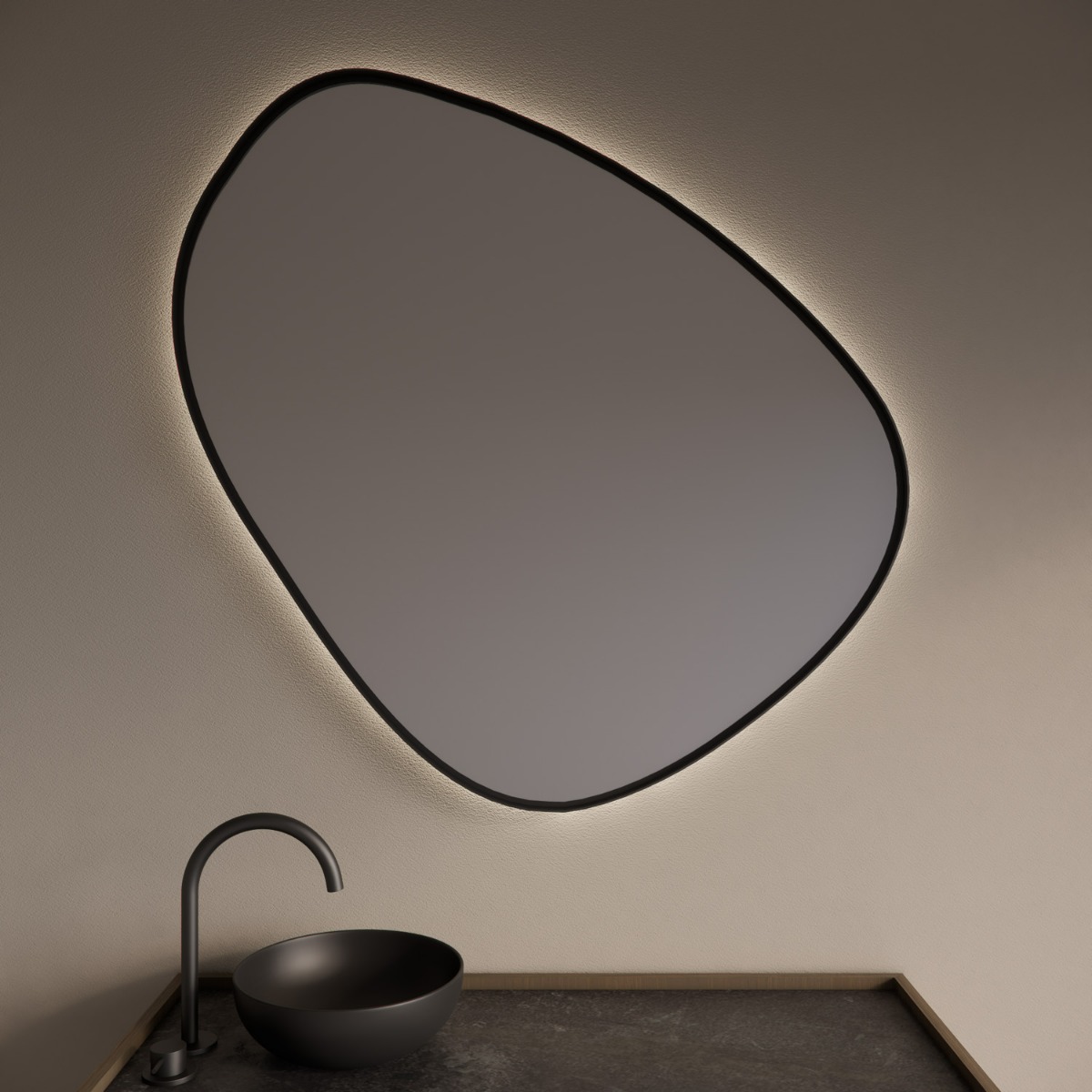 Gliss Design Fenix spiegel met LED-verlichting organisch 140cm mat zwart