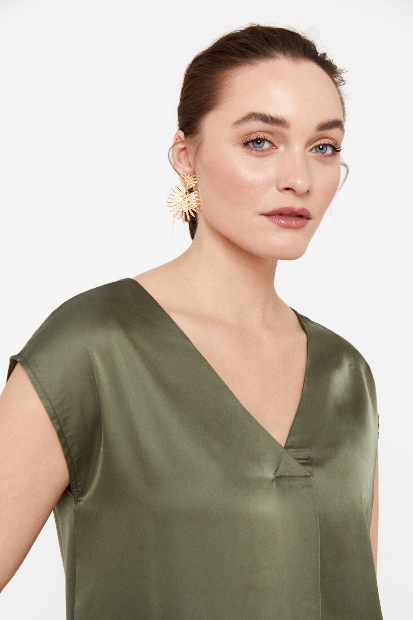 Blusa com detalhes em renda - Cáqui