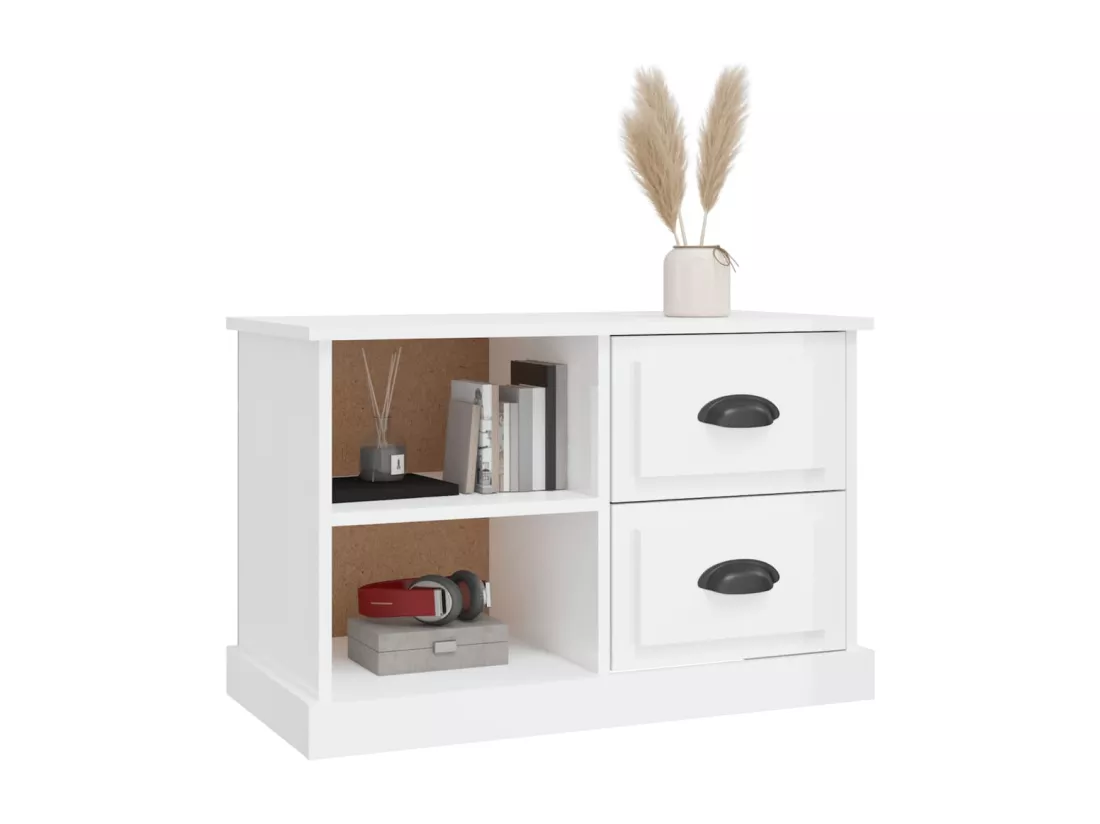 Meuble TV blanc brillant 73x35,5x47,5 cm bois d'ingénierie