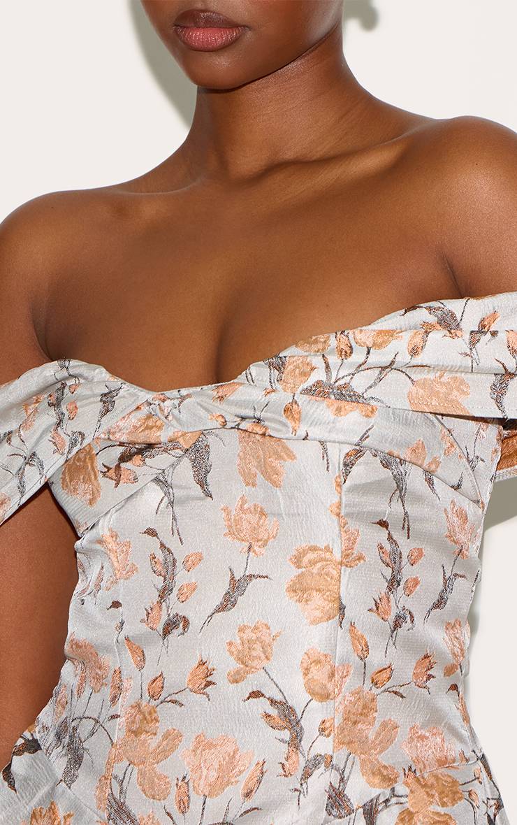 Bleu Robe Droite Jacquard À Épaules Dénudées
