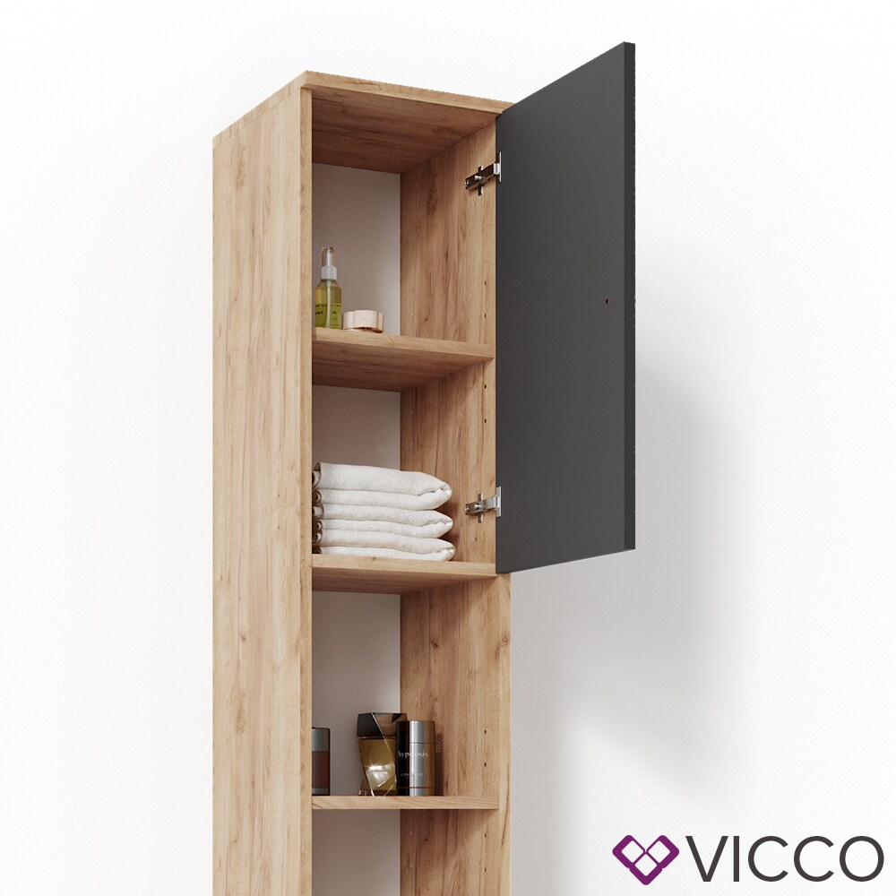 VICCO Badschrank FYNN 190 x 30 cm Eiche Anthrazit Badezimmerschrank Hochschrank