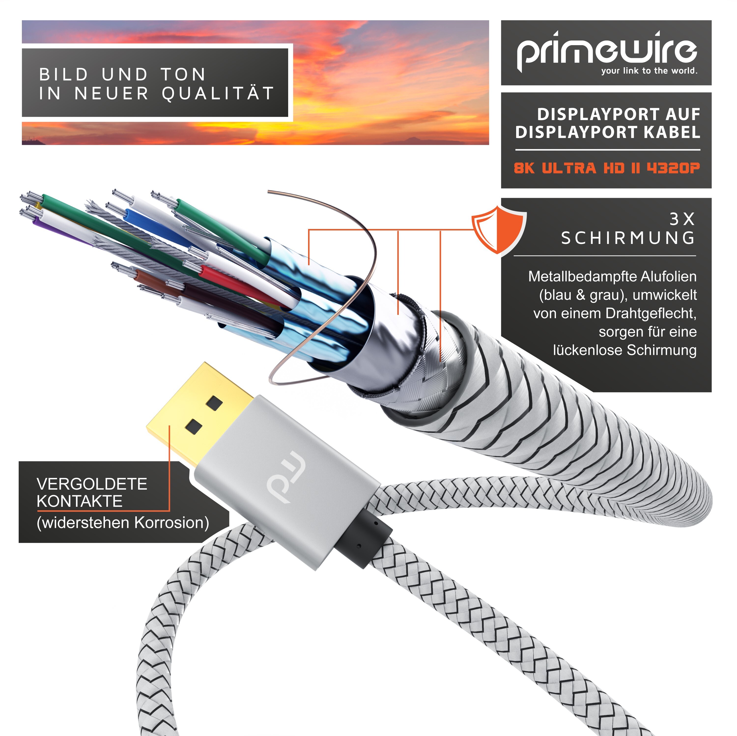 Primewire 8K Premium DisplayPort 1.4 Kabel - DP 1.4 - 7680x4320 @ 60 Hz - 2m