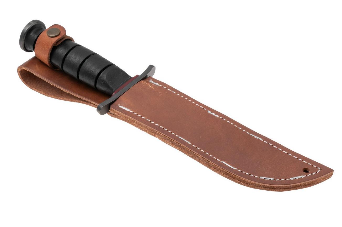KA-BAR State & Union USMC Red Spacer SU6417, Gun Blued 1095CV, Stacked Leather, vaststaand mes