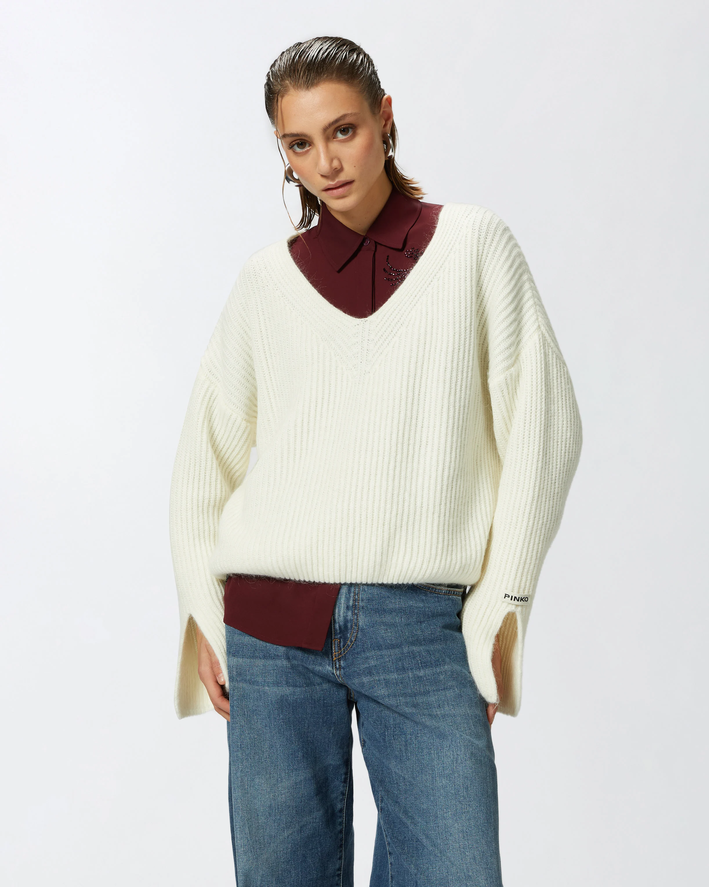 Pull col v | Blanc