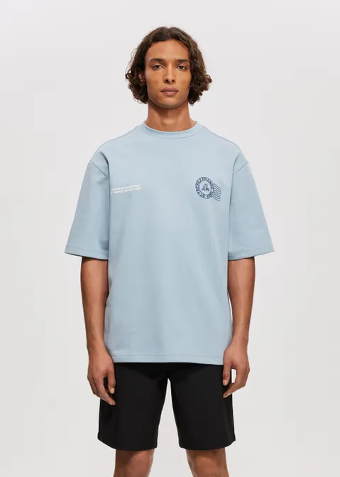 T-shirt met print postcard blauw (BLW.I)