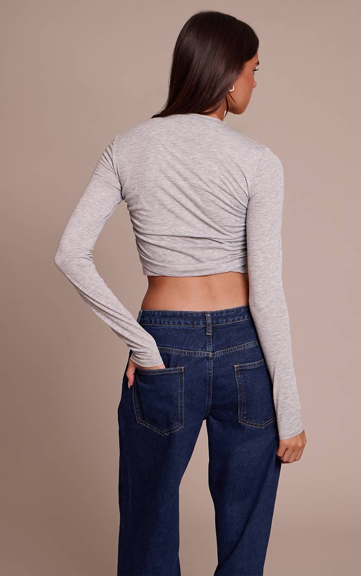Gris Chiné Top À Manches Longues En Jersey Doux Avec Fronces