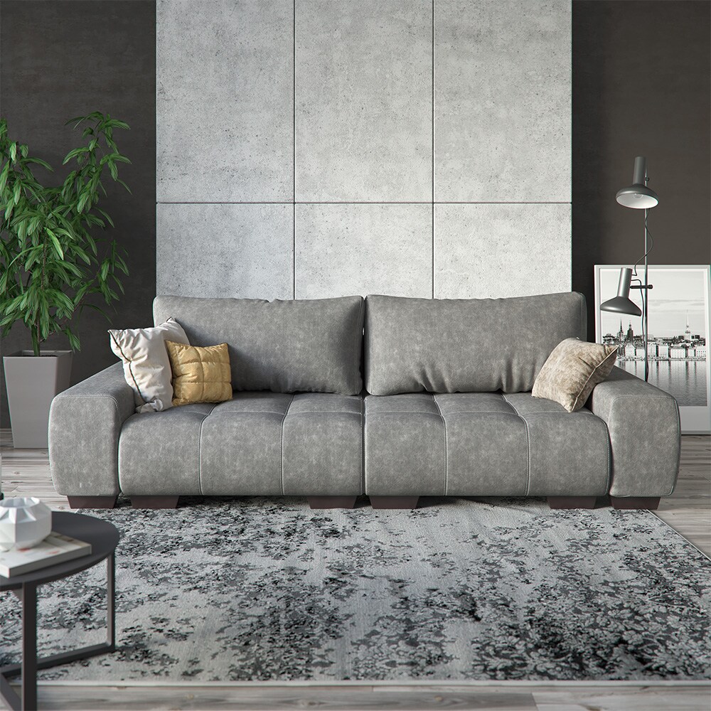 VitaliSpa Sofa PERRY Schlaffunktion - Anthrazit Couch Schlafsofa Schumstoff Grau