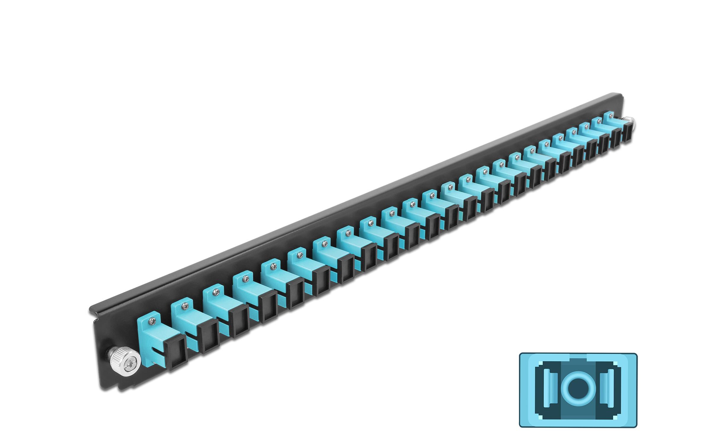 Verteilerplatte Frontblende 24 Port SC Simplex aquaDelock 19″ Spleissbox Frontblende 24 Port SC Simplex aqua