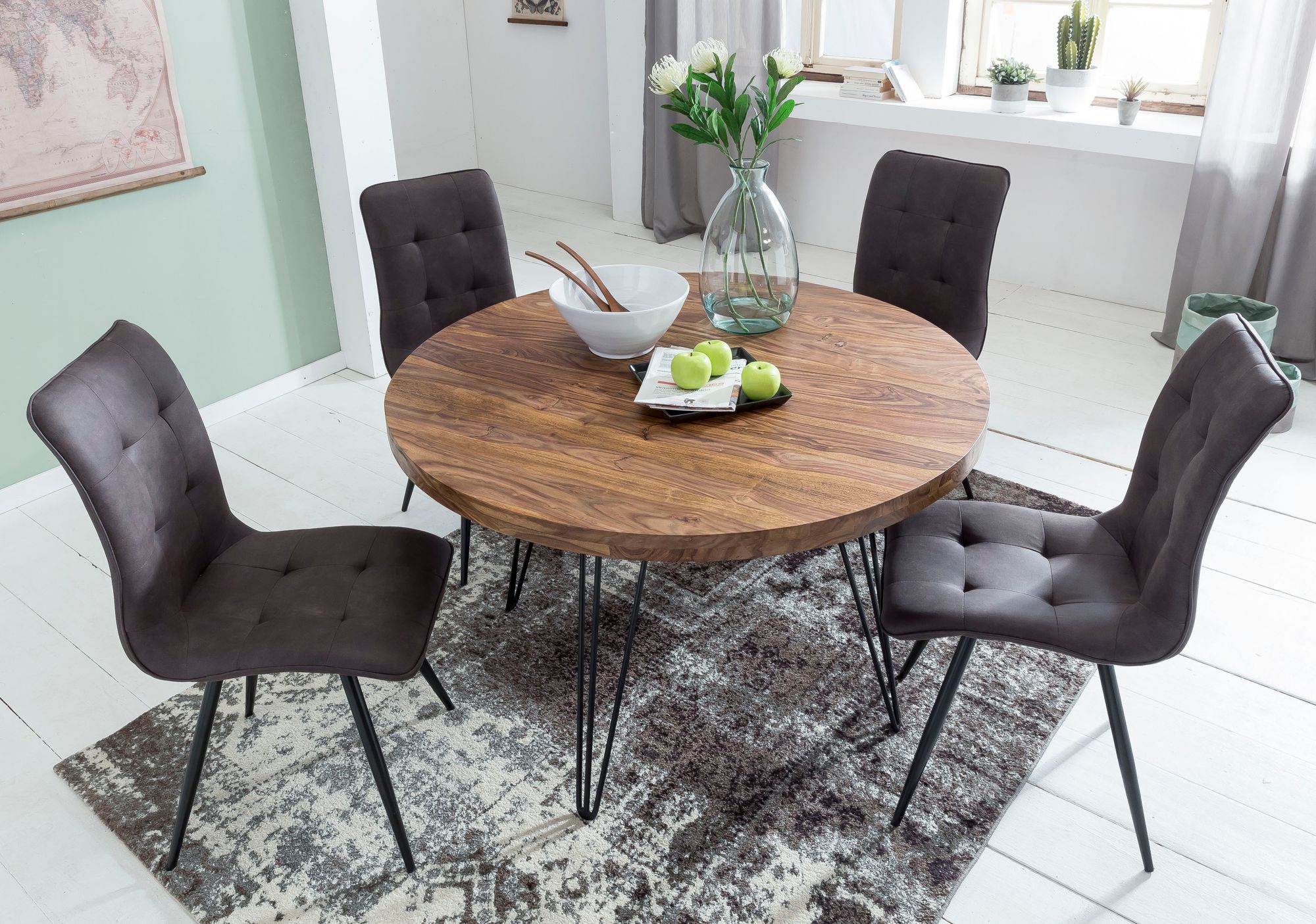 Esszimmertisch Rund Ø 120 cm Massivholz Sheesham Esstisch Küchentisch Landhaus