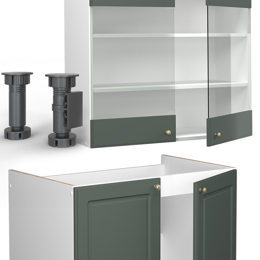 Vicco Küchenzeile Küchenblock Einbauküche Fame-Line Landhaus Weiß Grün Gold 240 cm Küchen Schränke Spülenunterschrank Schubunterschrank Hängeschrank Hängeglasschrank