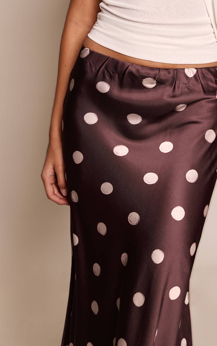 Marron Jupe Longue Fluide En Satin À Pois