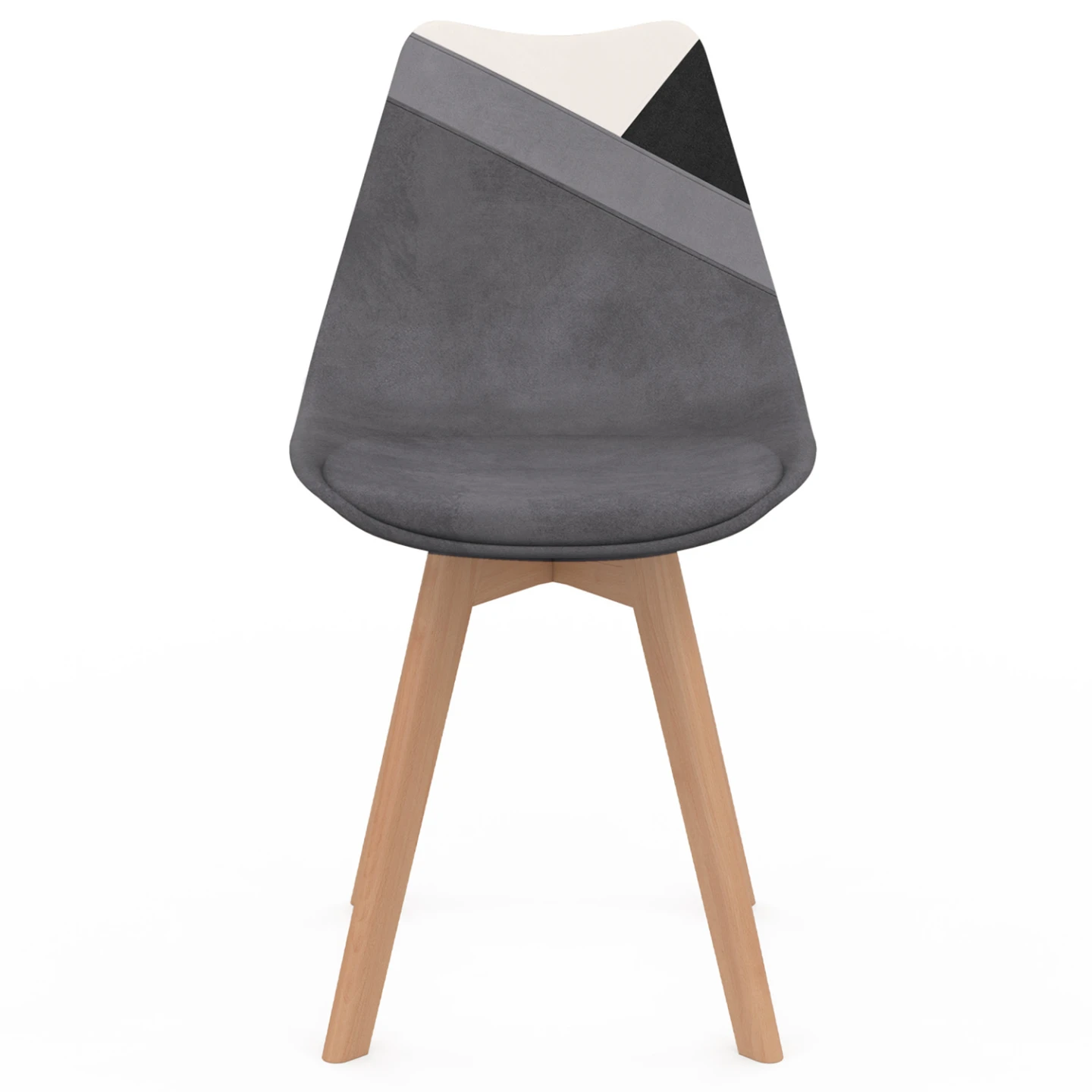 Lot de 6 chaises scandinaves SARA gris foncé, blanc, noir et velours patchworks noir, gris et blanc