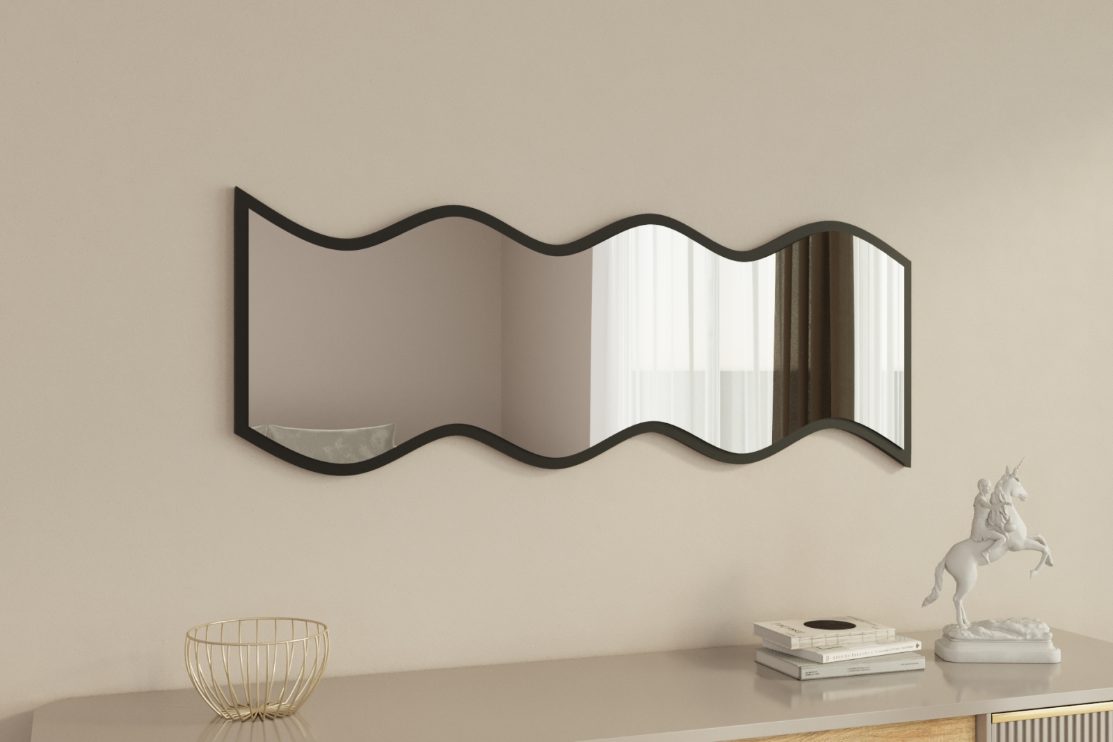 Spiegel - schwarz - welliges Design