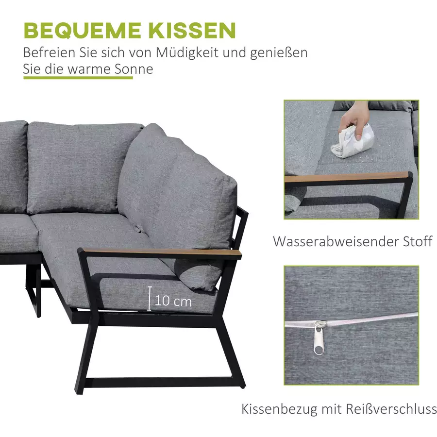 Outsunny Gartenmöbel Set mit Sitzkissen grau