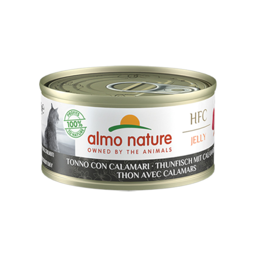Almo Nature HFC Atum e Lula em Gelatina em lata, 70g, para gatos.