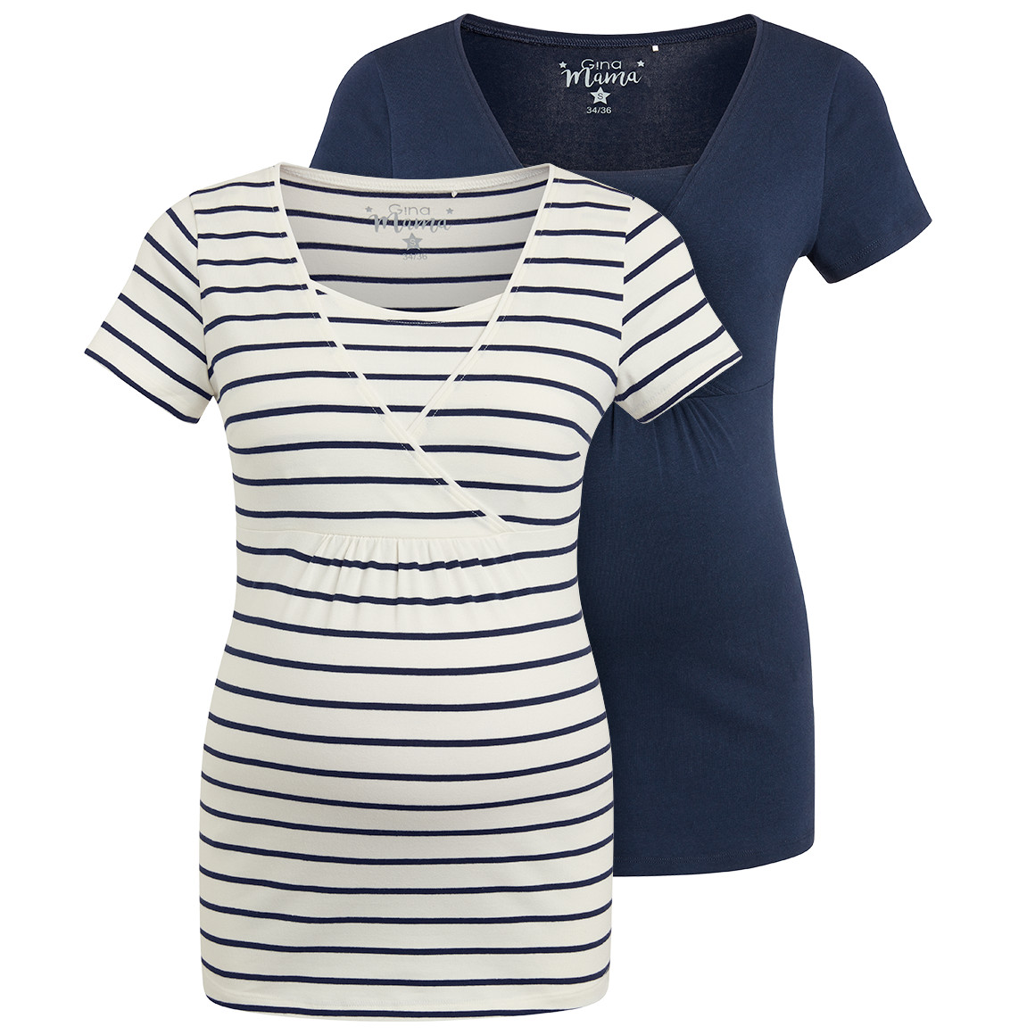 Gina Mama 2 Damen Umstands-T-Shirts mit Stillfunktion dunkelblau / weiss