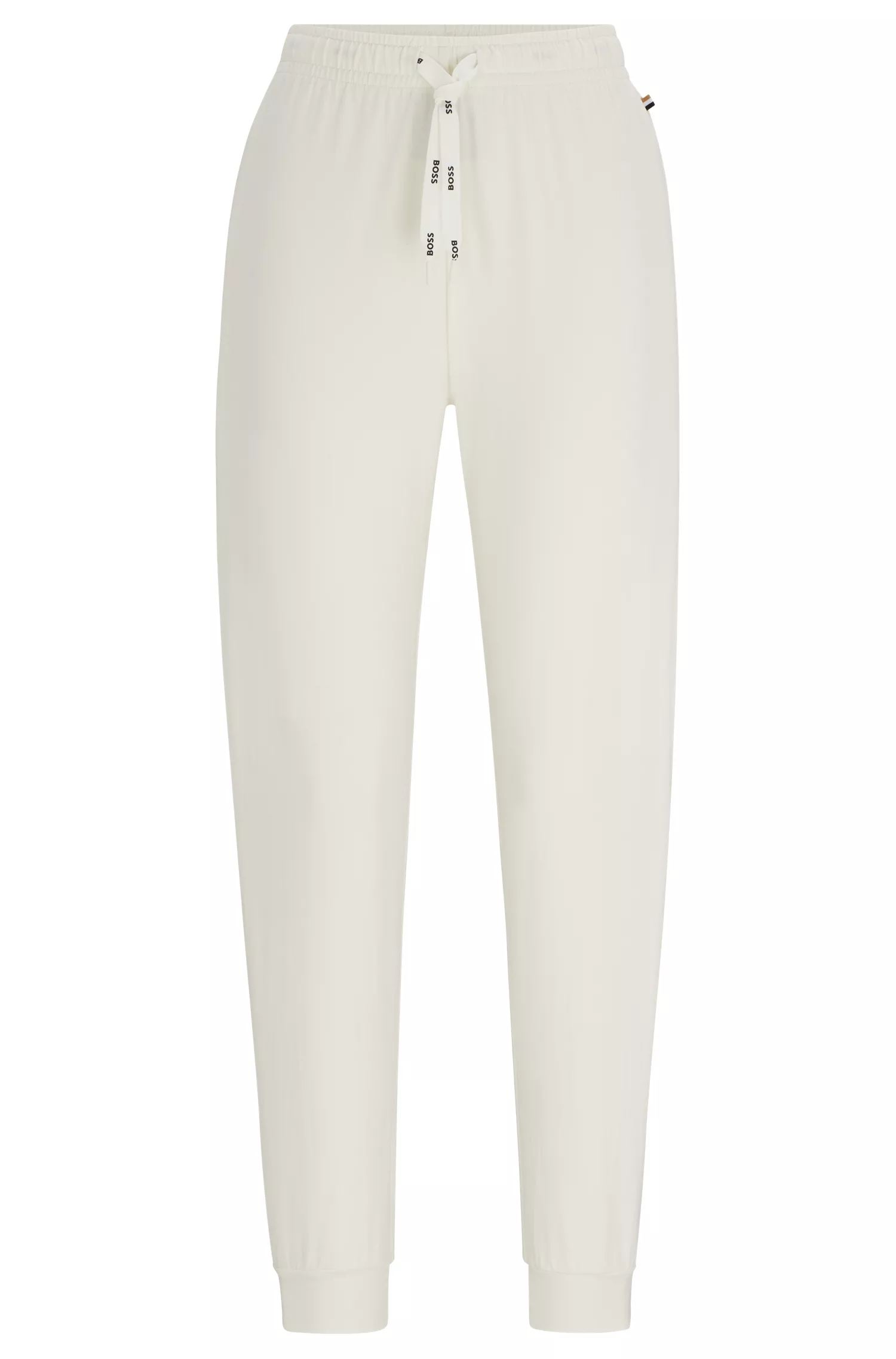 Calça de pijama BOSS preta com punhos, em algodão elástico e cordões com a marca.