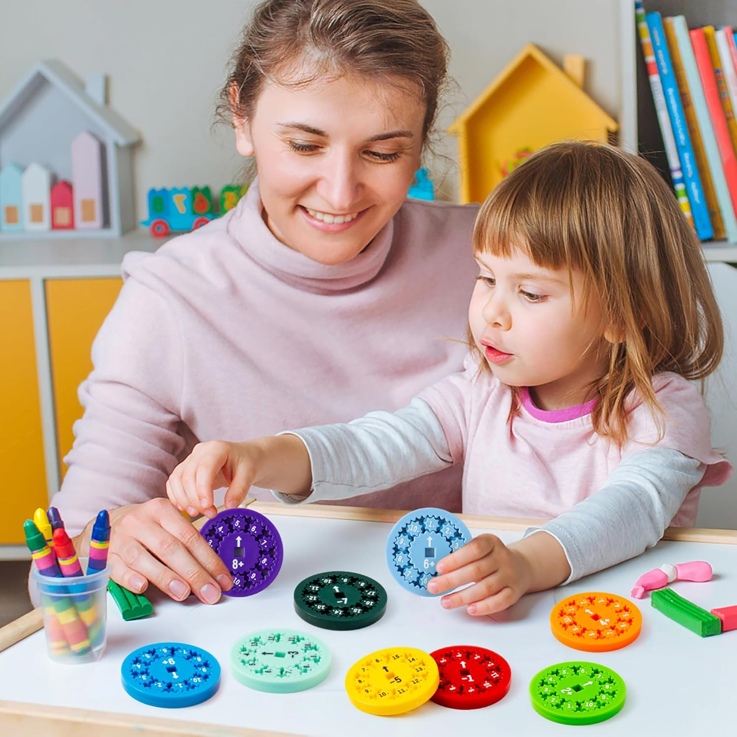 (9er Set) Ø55mm Kinder Mathematik Fidget Spinner Mathe Lern Spielzeug mit Addition / Subtraktion - Bunt