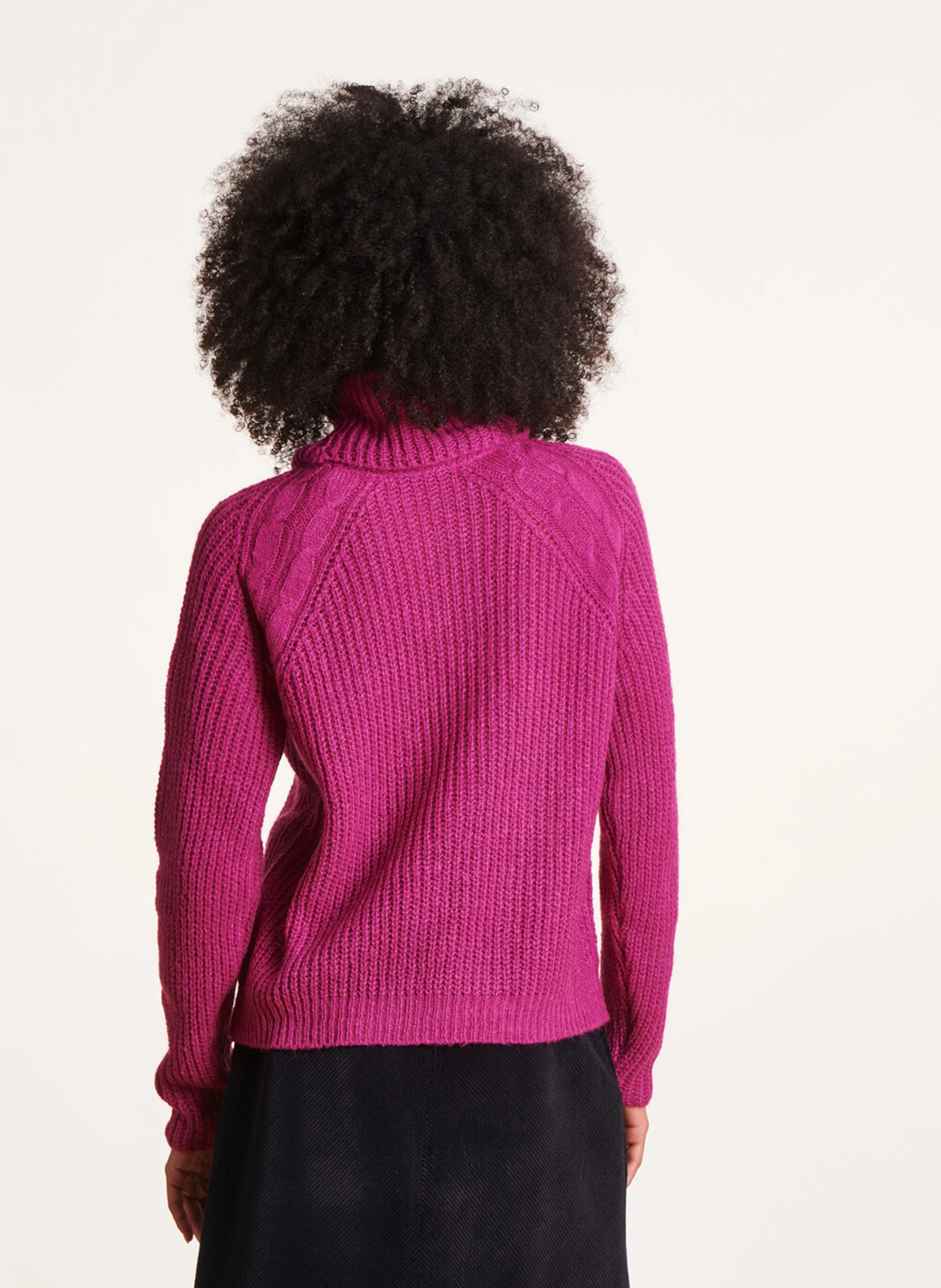 Pull tricot col roulé| Rose