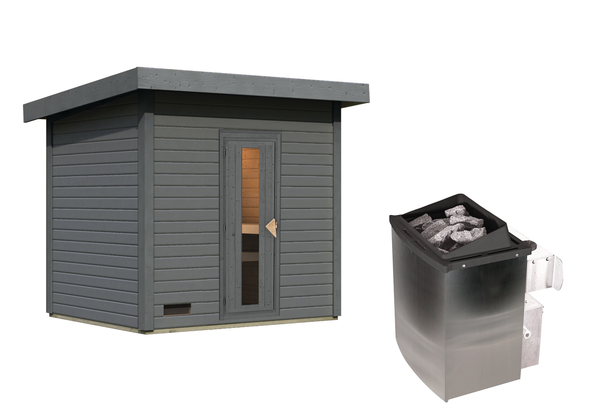 Karibu Saunahaus 38mm Melo 3 Ofen 9 kW integr. Strg terragrau