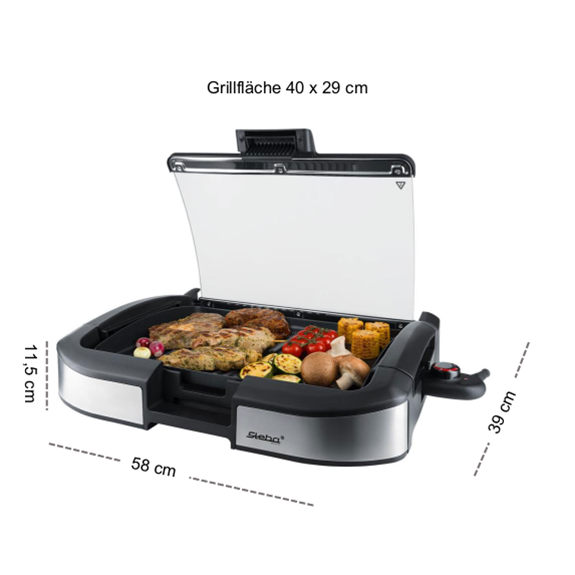 STEBA BBQ-Tischgrill VG 195 - schwarz - mit Glasdeckel